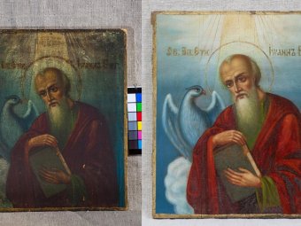 Икона до и после реставрации. Фото: музей «Малые Корелы».